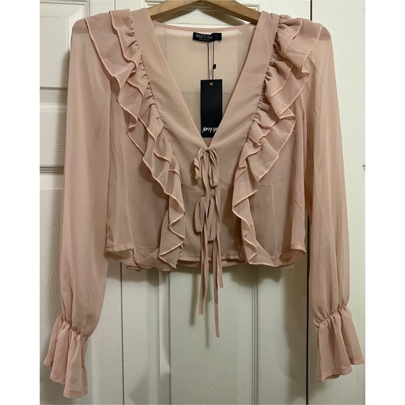 Nasty Gal Ruffle Chiffon Tie Front Blouse - Picture 7 of 15